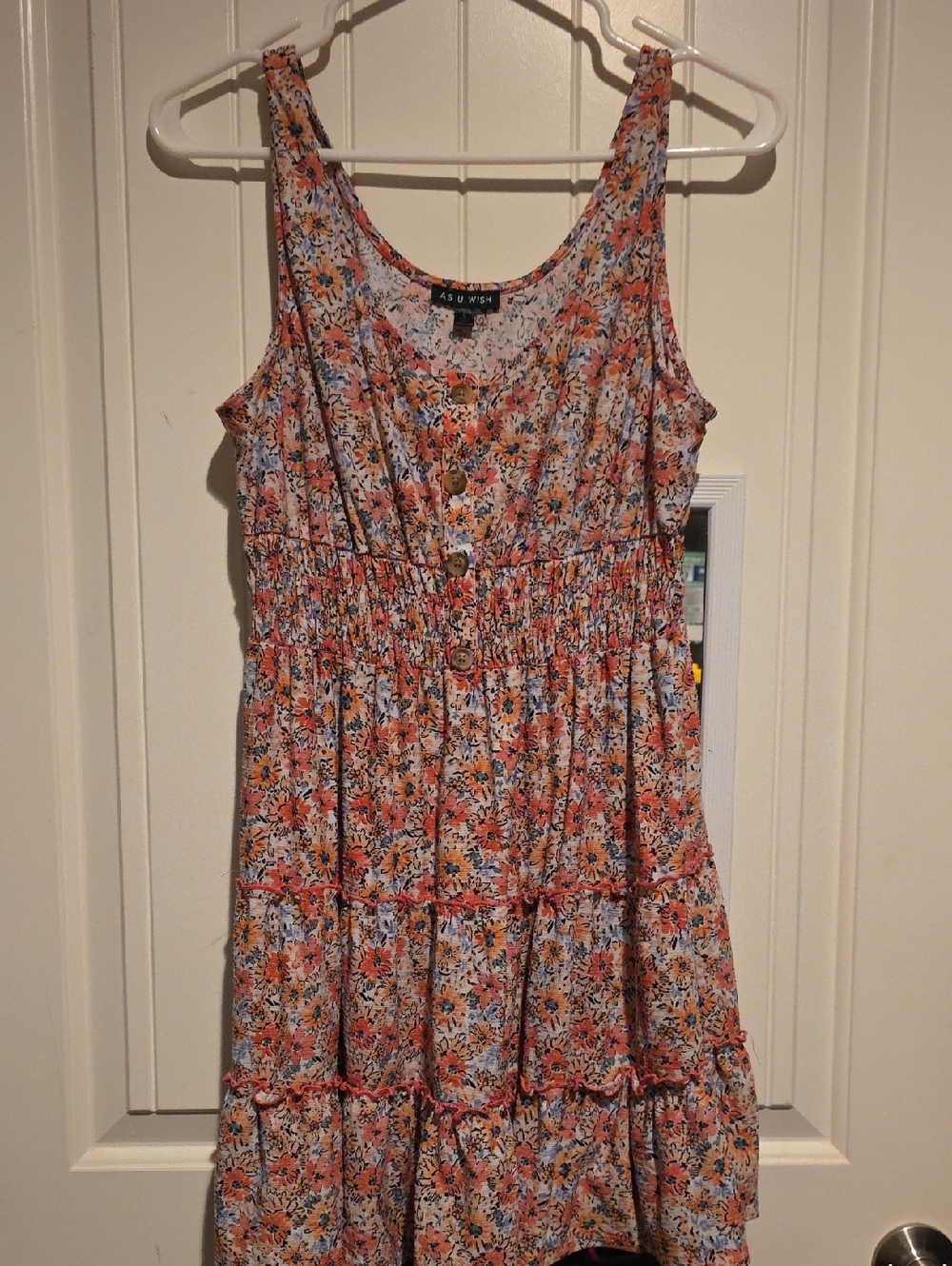 As U Wish Peach and Blue Floral Tiered Dress